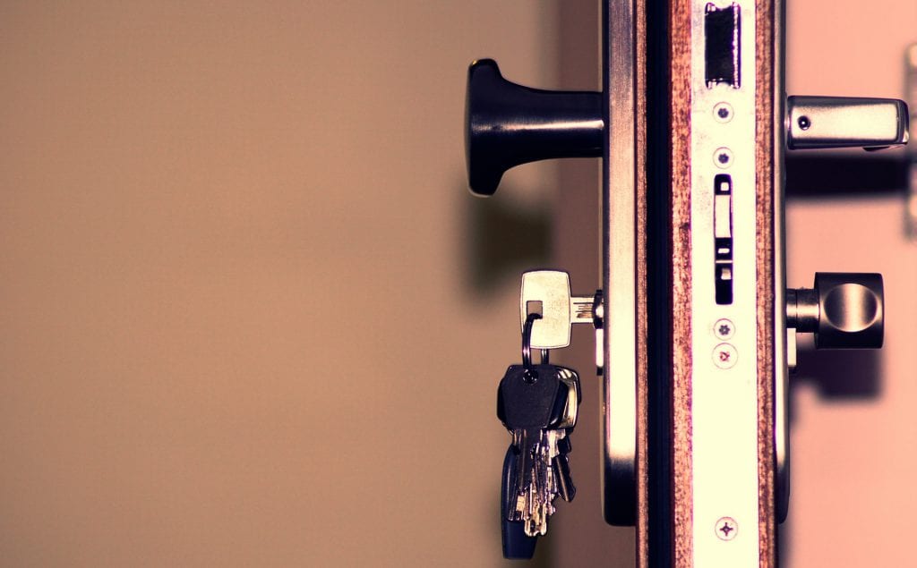 uPVC door with keys in the lock